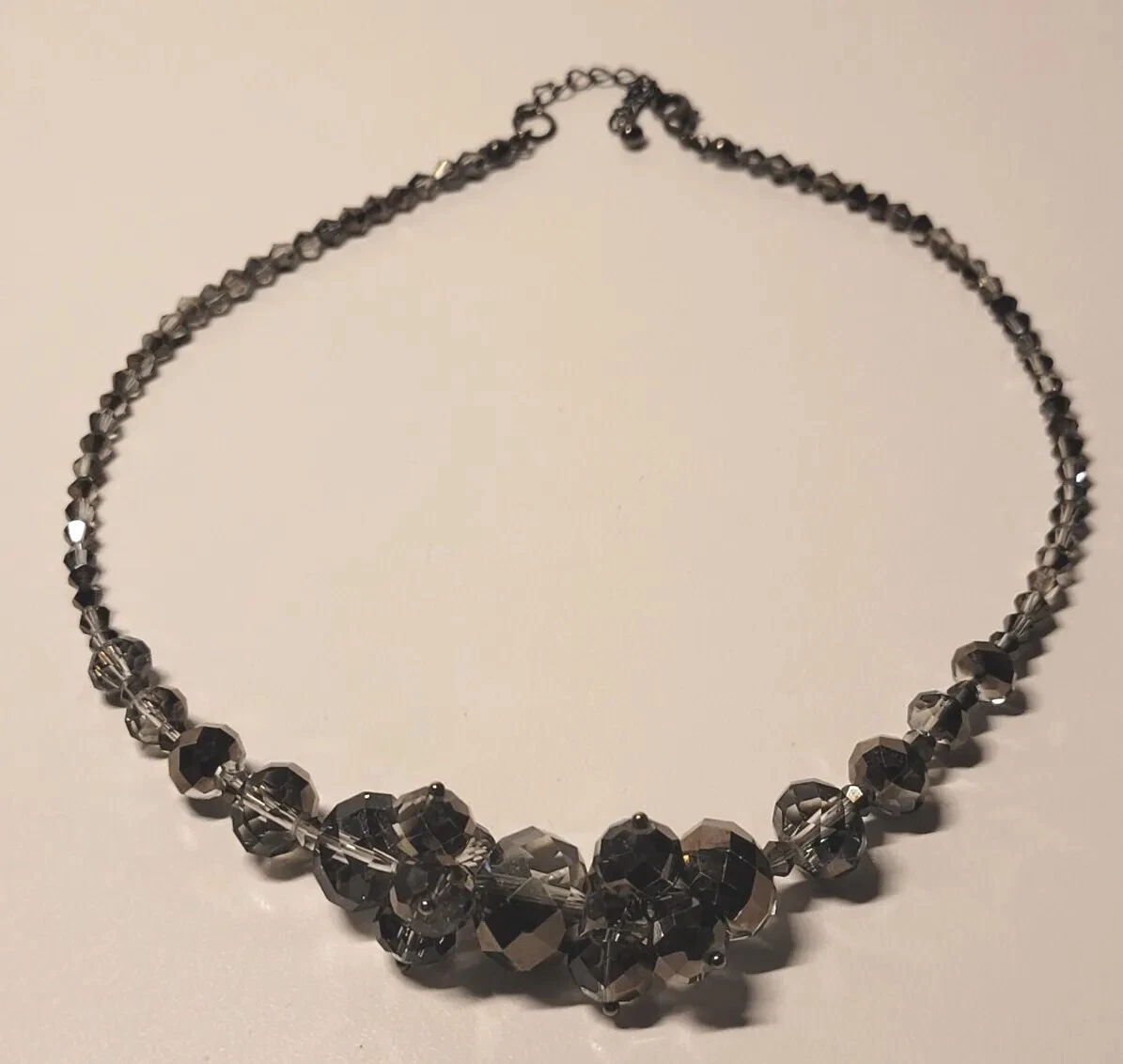 Black Smoke Aurora Borealis AB Necklace Crystal Glass Cluster Beads 16 in