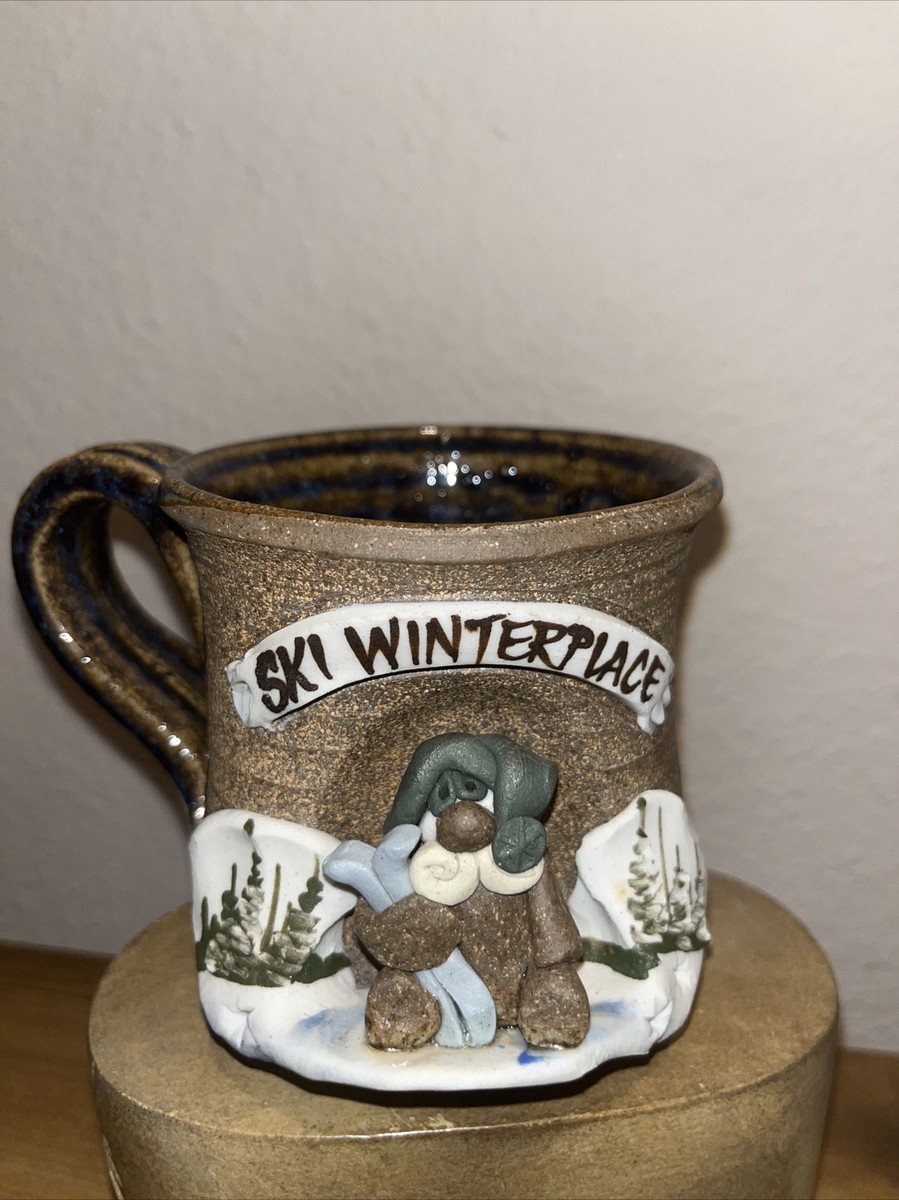 Ski Snowshoe Mountain West Virginia Pottery Mug 3D Skis Sculpted Clay | eBay