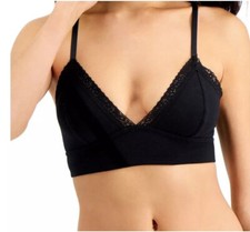 Jenni On Repeat Wide Lace Trim Cotton Bralette Black Size Medium New