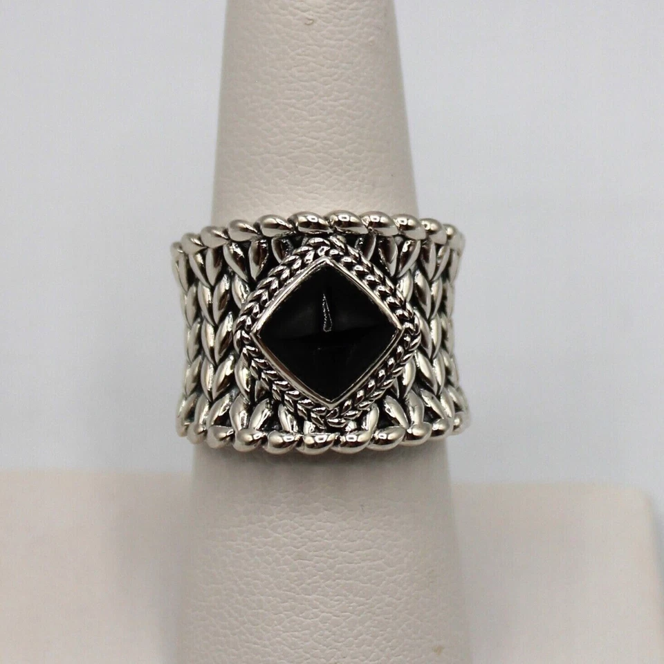 JAI by John Hardy 纯银黑色玛瑙戒指 宽电缆针织 尺寸 7 — 第 2/4 张图片