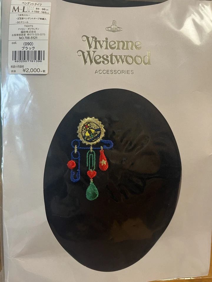 Vivienne Westwood VINTAGE Tights Black Embroidered Orb safety Pin M/L  NWT Japan - Image 2 of 4