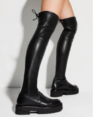 Stuart Weitzman Lowland Ultra Lift Black Over the Knee Leather
