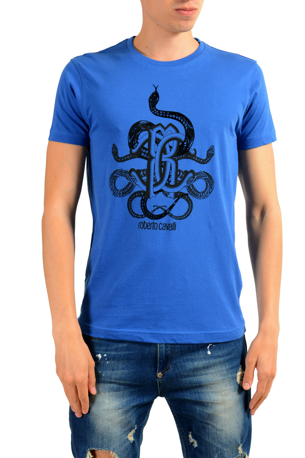 Roberto Cavalli Mens Blue Graphic Print T-Shirt Sz S M L XL 2XL 9190₽