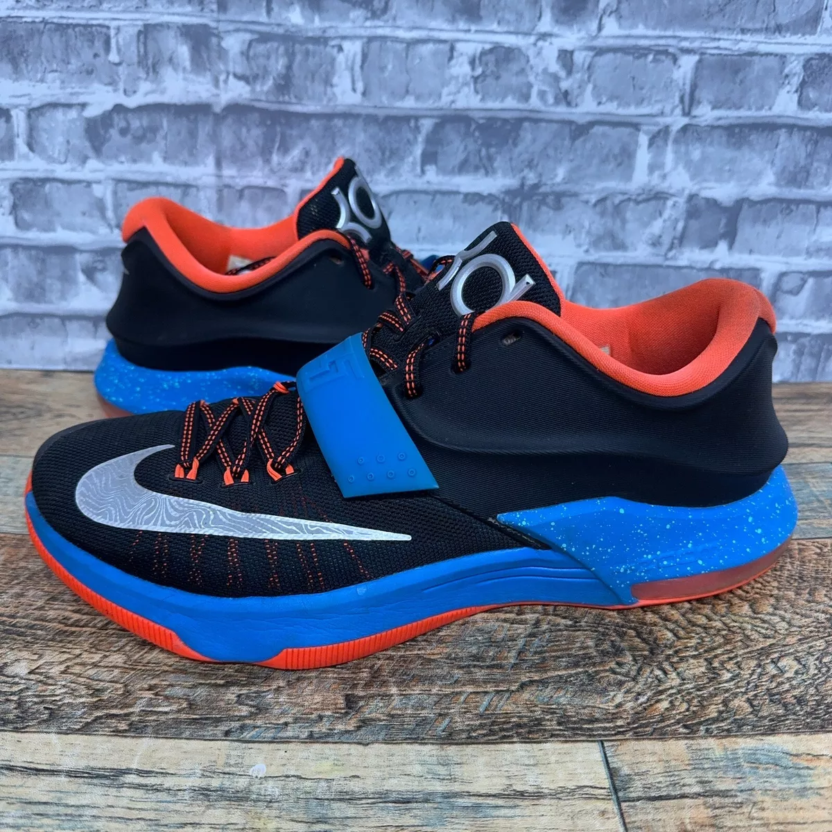 Nike KD VII OKC Away Black Blue Orange Basketball Shoes 653996 004 Mens Size 11