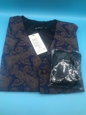 NEW Blue And Gold Suit Vest With Tie And Bow tie Medium Polyester Dress Formal