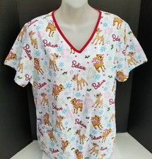 RUDOLPH Red Nose Women's BELIEVE V Neck Scrub Top 44A529 Nurse Medical MEDIUM