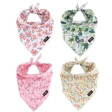XLarge Summer Spring Dog Bandanas-4PCS Pink Green Orange Floral X-Large