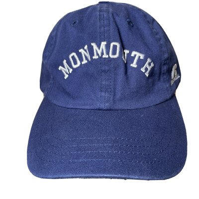 Monmouth College Dark Blue Embroidered White Logo Baseball Cap Hat Russell Athle
