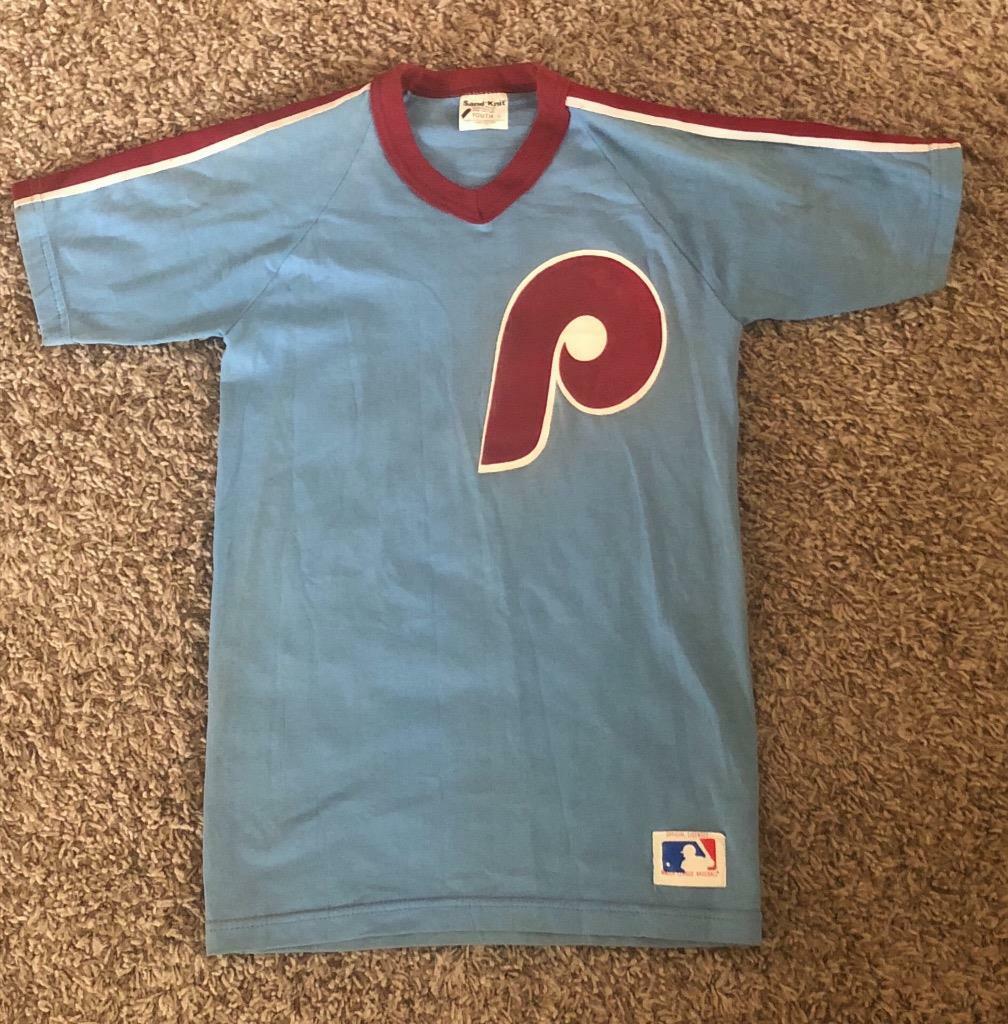 Vintage PHILADELPHIA PHILLIES Baseball T-Shirt Throwback NOS Sand Knit L  Youth