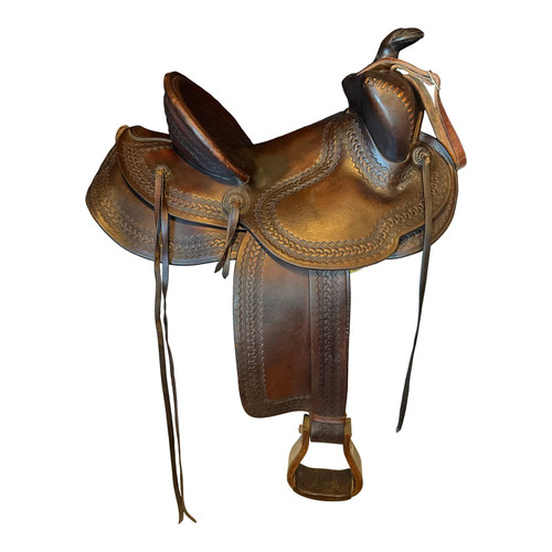 Vintage Collectors Beartrap Saddle 1940s Keyston Bros Dark Oil Highback 14” Seat