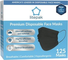 Litepak 125-Pack Disposable Face Mask Premium 1 Count (Pack of 125), Black 