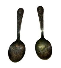 Vintage Two Gerber Winthrop Silver Plate Spoon Baby Spoon Floral Handle Patina