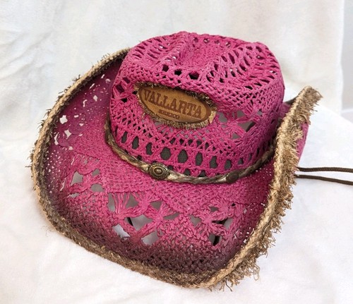 2 Chapeaux Cow-boy Roses En Tissu Tressé - Bords Relevés Style Western - Neufs Avec étiquettes