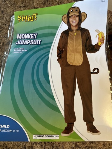Spirit Halloween Monkey Hooded Plush Jumpsuit Child Size Medium 8–10