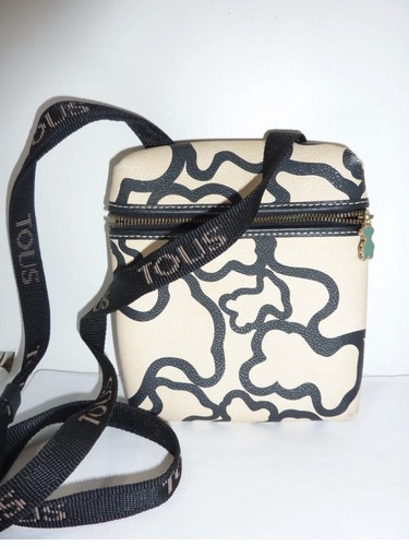 TOUS Kaos Crossbody Black and White Bear Logo Adjustable Strap Bag