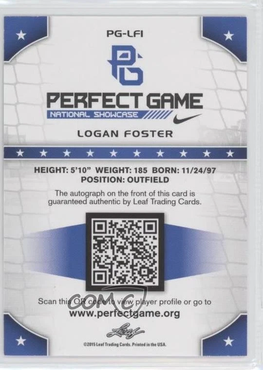 2015 Leaf Perfect Game National Showcase Gold /50 Logan Foster #PG-LF1 Auto - Image 2 of 2