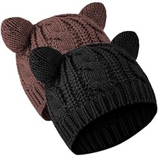 Cat Ear Beanie Hats Cute Cat Knitted Hat Winter Knit Cable Hat 2 Black, Coffee