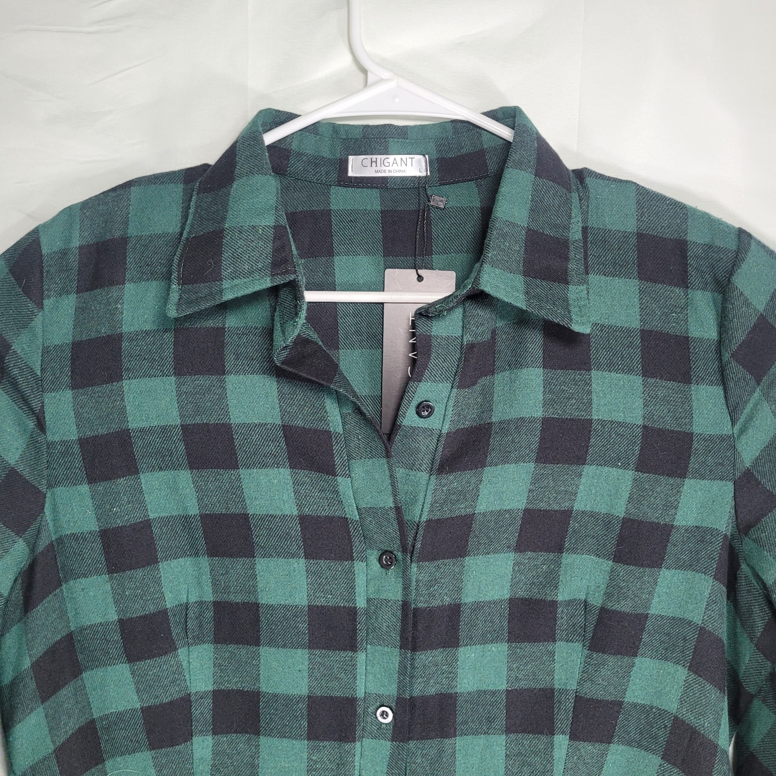 Womens L Green Black Buffalo Plaid Button Front Tie Waist Dress Long ...