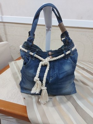  Jeans Tasche Denim Blau Handmade