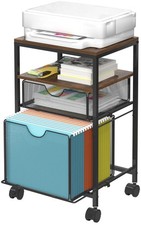 Rolling File Cart with 2 Storage Drawers, Wood & Mesh Hanging File Folder Org...
