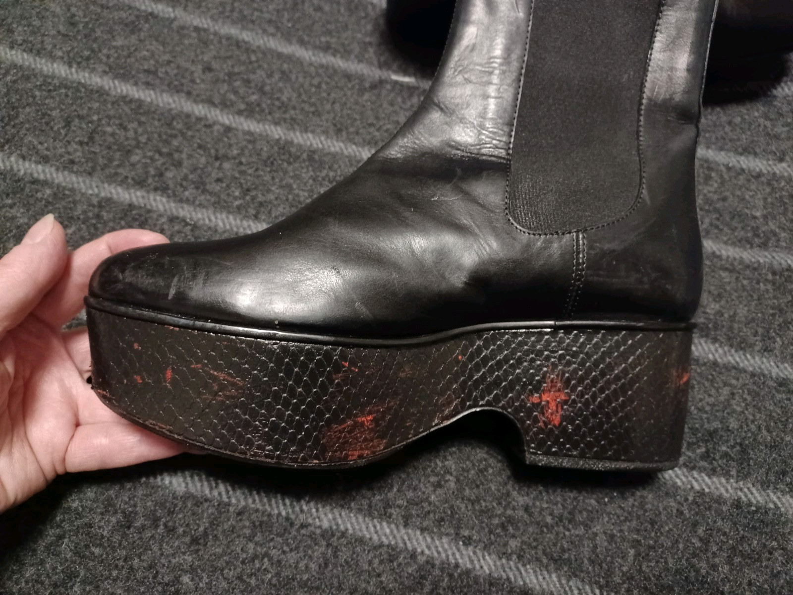 Dries Van Noten BLACK LEATHER PYTHON Platform Boo… - image 5