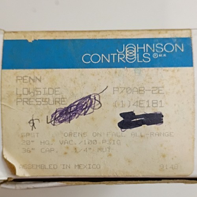 #ad Johnson Controls P70AB 2E Low Side Pressure Switch 20 HG VAC 100 PSIG 1 4quot; Nut $129.99