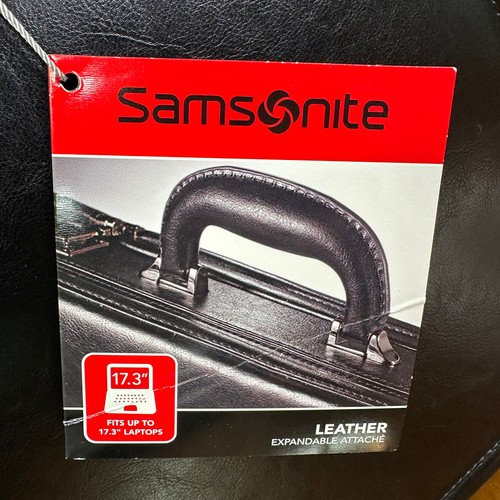Samsonite Leather Computer Laptop Attache Briefcase Expandable 44077-1041 Black - Picture 2 of 11