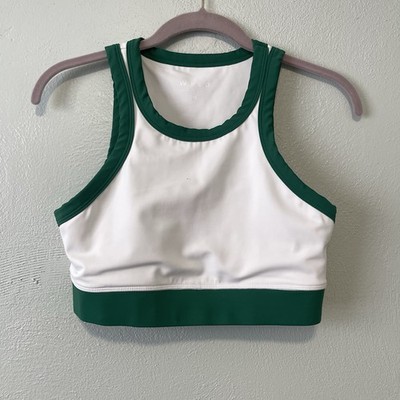 Wilo The Label White w/Green Trim Cropped Sports Bra Top Size M