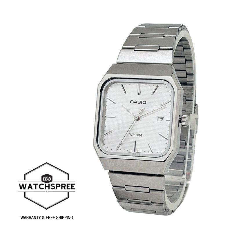Casio Men's Analog Square Dial Stainless Steel Band Watch MTP