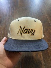 Vintage Sports Specialties Script Snapback White “Navy” Branch Football NCAA.