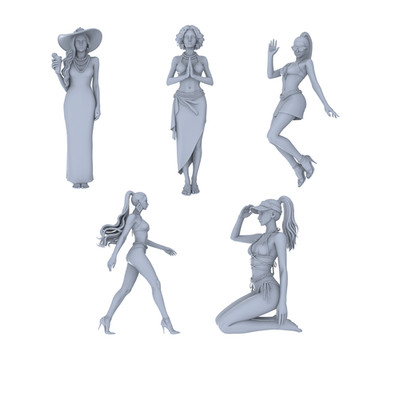 MRY-SFW LYTR 740 Modern Beach Fashion Female 5 pcs   1/87 HO scale figures