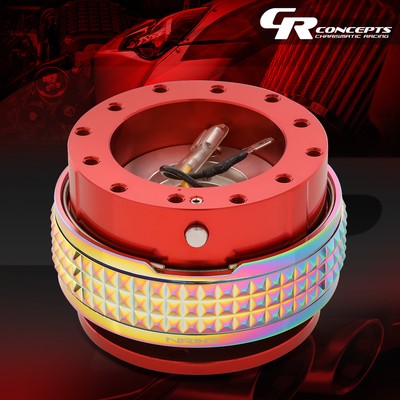 NRG UNIVERSAL ALUMINUM STEERING WHEEL QUICK RELEASE 2.1 RED/NEO CHROME PYRAMID