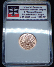 Imperial Germany WW1 *1915* 2 Pfennig Copper Coin Rare Empire in Case J.11