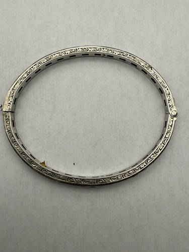 VINTAGE ART DECO 1910 STERLING PASTE HINGED ENGRAVED BRACELET CHANNEL SET E3 - Picture 3 of 18