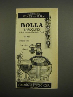 1961 Bolla Bardolino Wine Advertisement - Outstanding wines from Italy