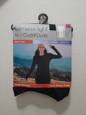 New Climate Right Cuddl Duds Women Plush Warmth Long sleeve Crew Top Black XS