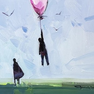 People Romantic Girl Boy Blue Sky PRINT of Oil Painting by Artist Jose TRUJILLO