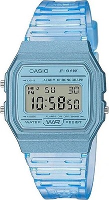Casio F91WS-2, Digital Chronograph Watch, Blue Jelly Resin Band, Alarm, Date,NEW