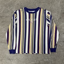 Vintage Guess Mens Vertial Striped Long Sleeve Pullover Shirt Size Medium