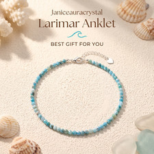 Dainty Natural Larimar Anklet 3mm Faceted Silver Beach Boho Foot Jewelry Gift