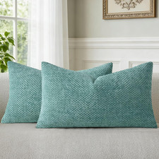 Teal Chenille Throw Pillow Covers 12x20 Inch Pack of 2 Modern Decorative Throw P