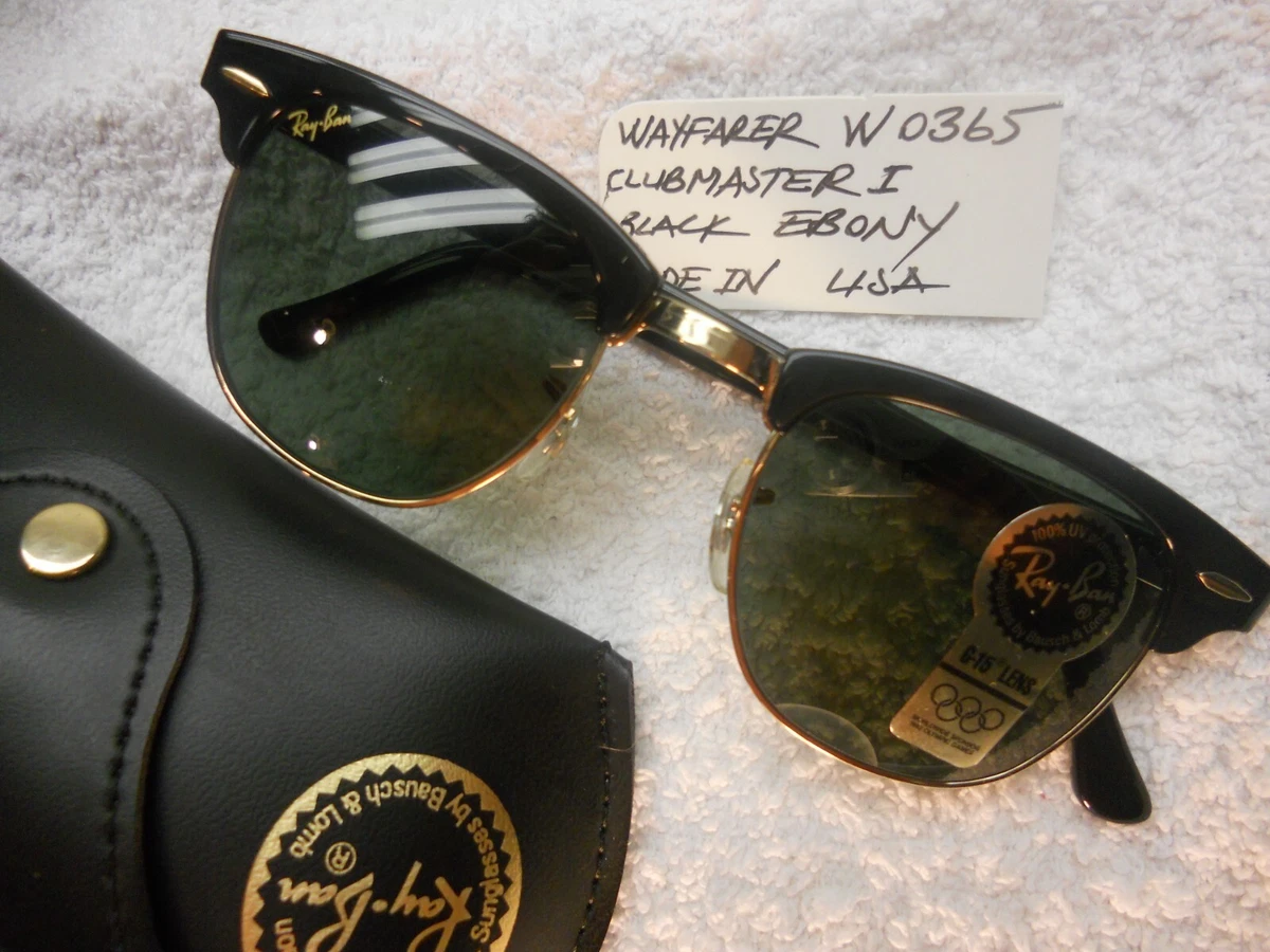 New Vintage Ray Ban B&L Clubmaster W0365 Black Ebony Made in USA