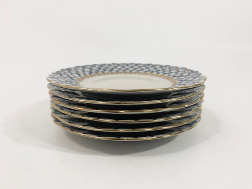 6x Lomonosov Cobalt Net USSR Bread Cake Plates 15,5 cm - Picture 2 of 14