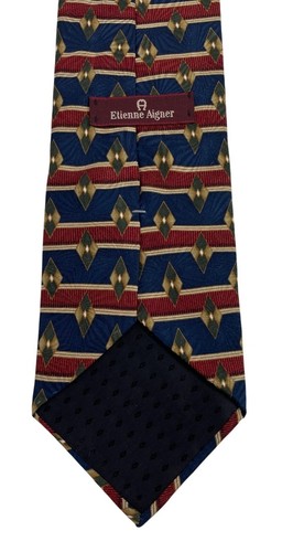 Etienne Aigner 100% Silk Mens Tie Necktie Blue Red Green Diamond Stripe Print - Picture 3 of 5