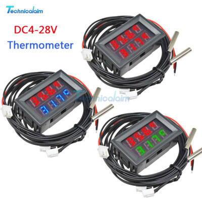 Multicolor DC 4-28V Dual LED Display Digital Thermometer Temperature Sensor NTC