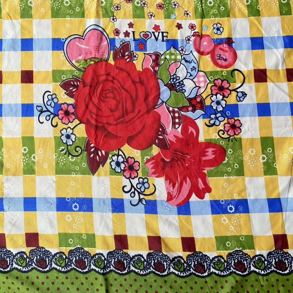 Red Roses Hearts Love Yellow Gingham Polka Dots Soft Fabric 86 x 86 - Image 4 of 4