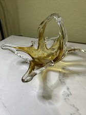 Vintage Murano Stretched Art Glass Basket Caramel Colored Beautiful
