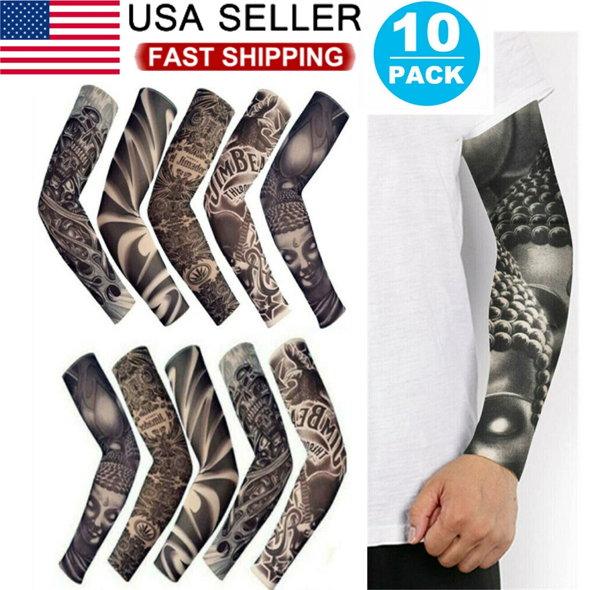 10 pcs Tattoo Cool Sleeve Cover Golf Basketball Sports UV Breathable Sunscreen