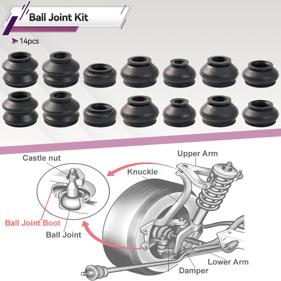 Universal Rubber Ball Joint Boot Dust Cover Tie Rod Linkages End Set Kit 7Size. Foto 3 de 4