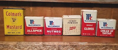 Vtg Spice Tin Metal Seasoning McCormick Frenches Colmans Empty Lot Of 6